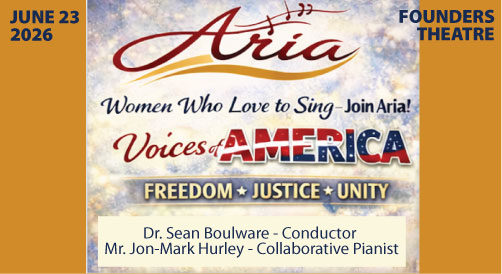 Aria presents Voices of America, June 23, 2026, at Founders Theater in Carmel